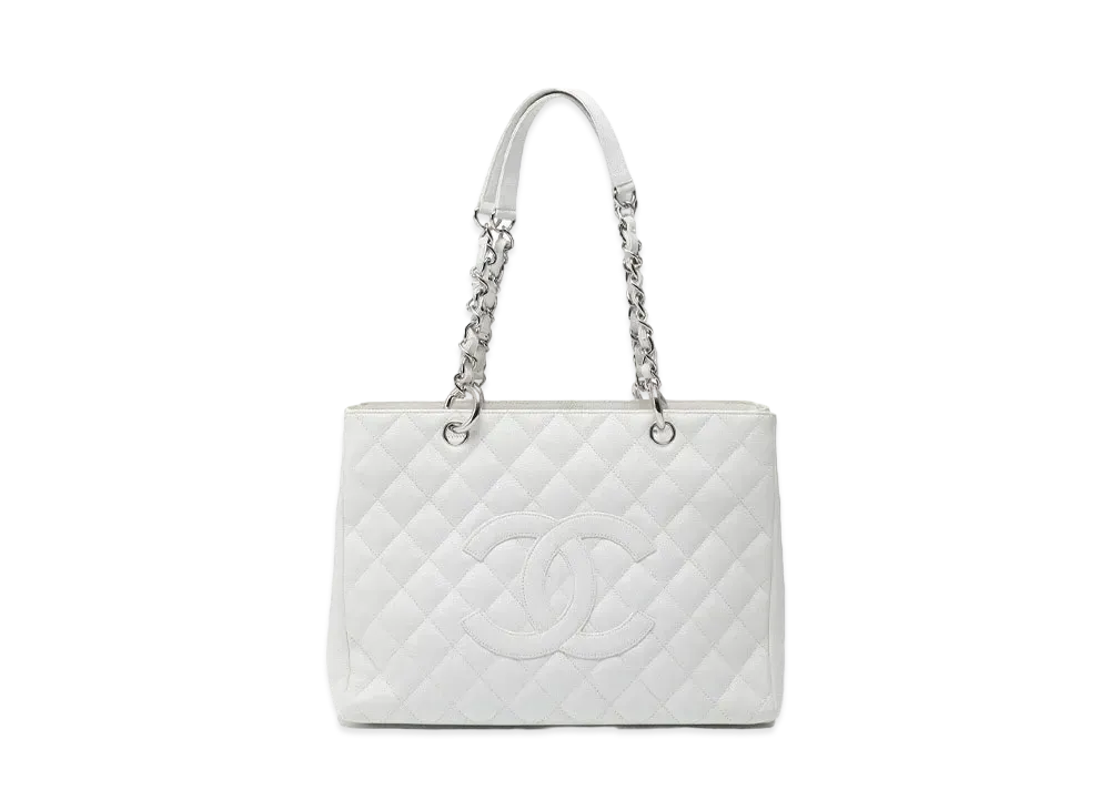 CHANEL GST Matelasse Chain Tote Bag Caviarskin "White/Silver"
