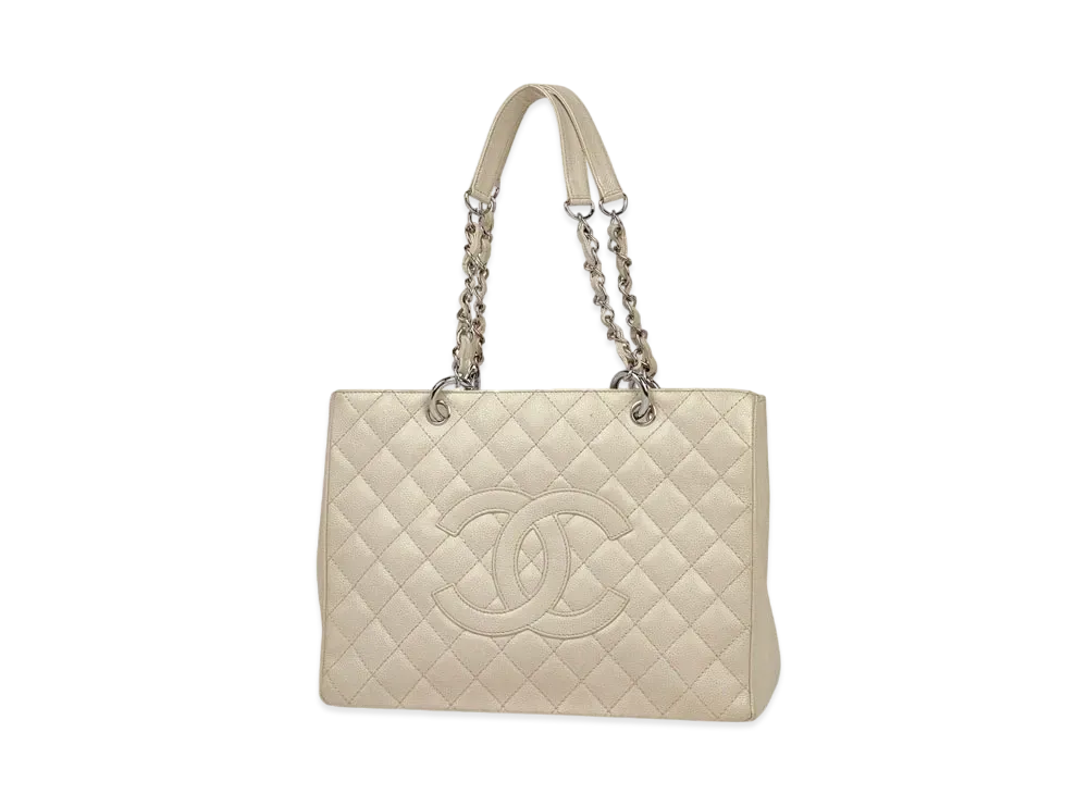 CHANEL GST Matelasse Chain Tote Bag Caviarskin "White/Silver"