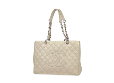 CHANEL GST Matelasse Chain Tote Bag Caviarskin "White/Silver"