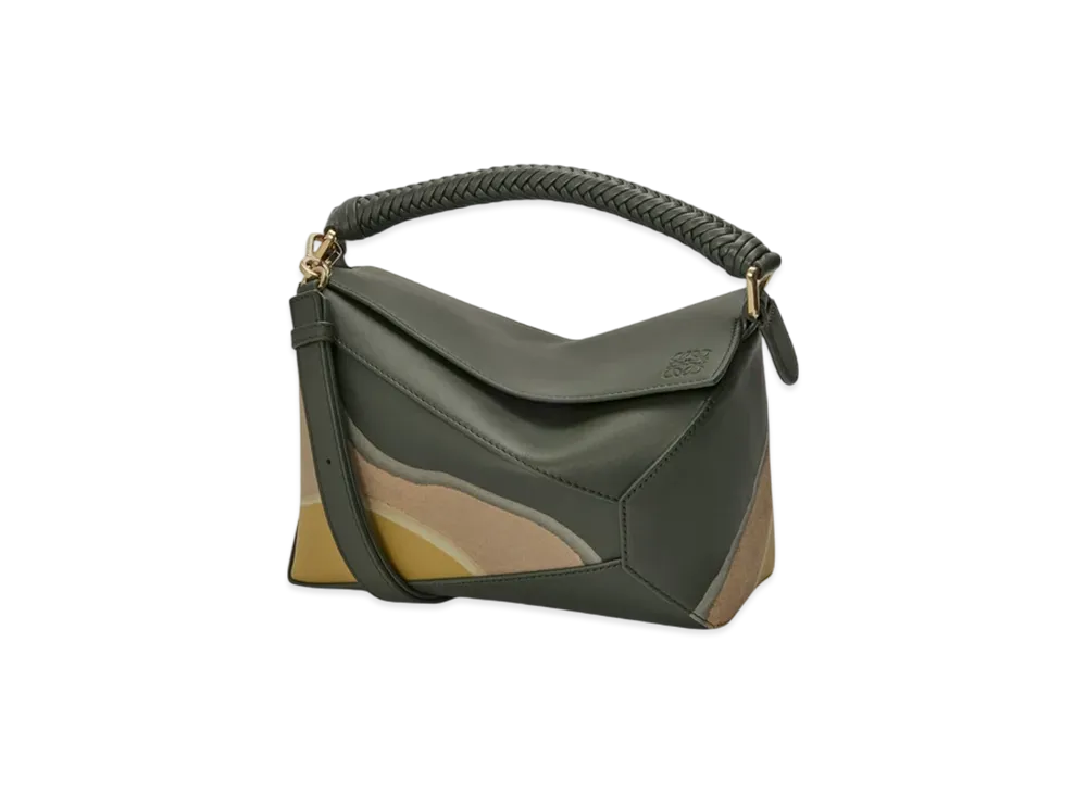 LOEWE Puzzle Edge Landscape Bag Small "Bottle Green/Ochre"