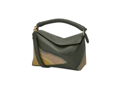 LOEWE Puzzle Edge Landscape Bag Small "Bottle Green/Ochre"