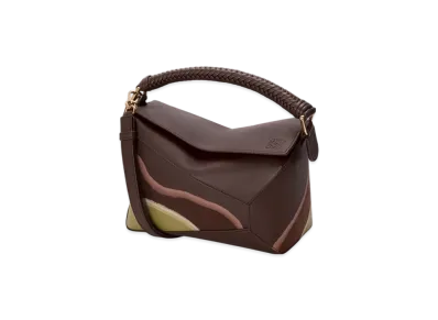 LOEWE Puzzle Edge Landscape Bag Small "Chocolate/Light Moss"