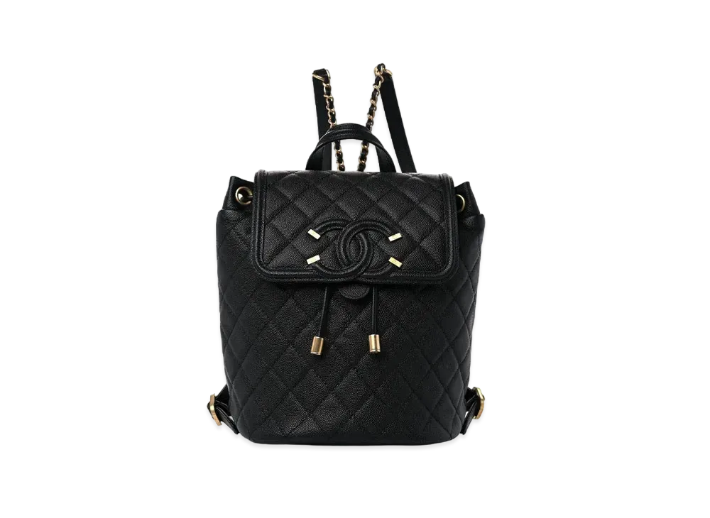 CHANEL Coco Mark Matelasse Flap Backpack Caviarskin "Black/Gold"