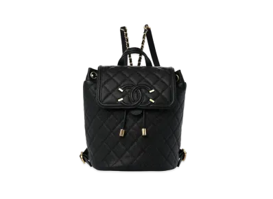CHANEL Coco Mark Matelasse Flap Backpack Caviarskin "Black/Gold"