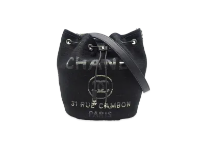 CHANEL Deauville Drawstring Bag Chain Shoulder 21 Canvas "Black/Silver"