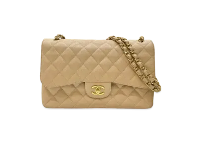 CHANEL Deca Matelasse Classic Double Flap Caviarskin "Beige/Gold"