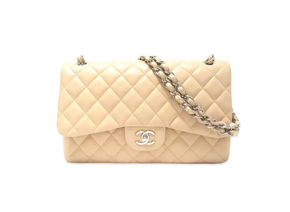 CHANEL Deca Matelasse Classic Double Flap Lambskin "Beige/Silver"