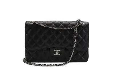 CHANEL Deca Matelasse Classic Double Flap Caviarskin "Black/Silver"