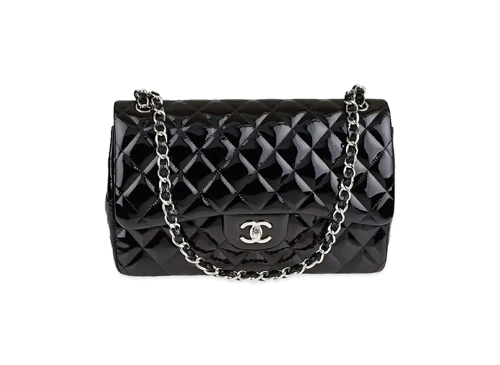 CHANEL Deca Matelasse Classic Double Flap Patent Calfskin "Black/Silver"