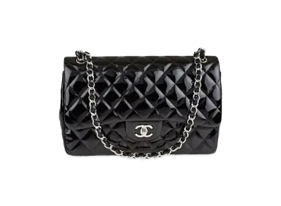CHANEL Deca Matelasse Classic Double Flap Patent Calfskin "Black/Silver"