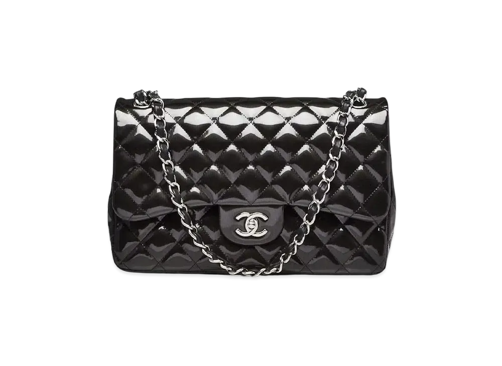 CHANEL Deca Matelasse Classic Double Flap Patent Calfskin "Gray/Silver"