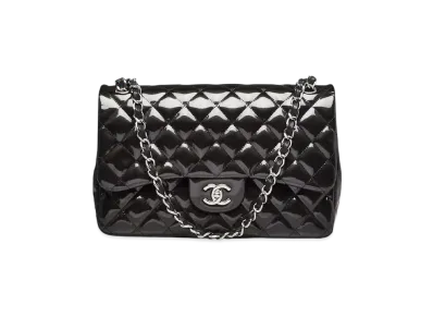 CHANEL Deca Matelasse Classic Double Flap Patent Calfskin "Gray/Silver"