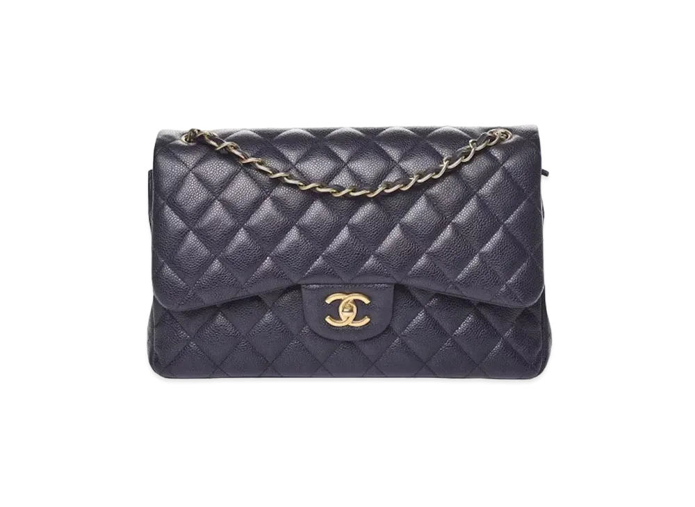CHANEL Deca Matelasse Classic Double Flap Caviarskin "Navy/Gold"