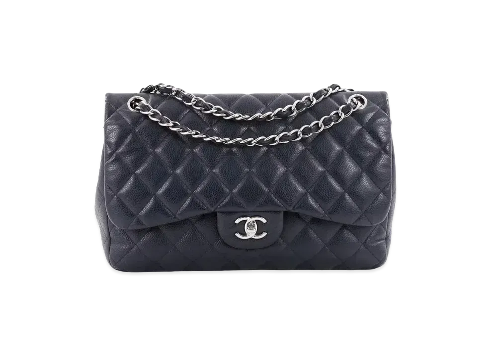 CHANEL Deca Matelasse Classic Double Flap Caviarskin "Navy/Silver"
