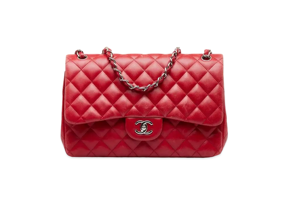 CHANEL Deca Matelasse Classic Double Flap Calfskin "Red/Silver"