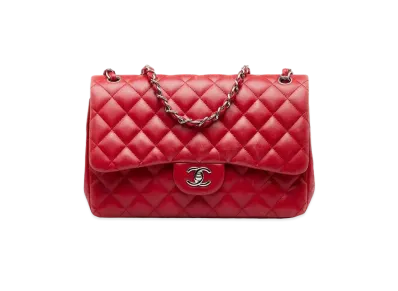 CHANEL Deca Matelasse Classic Double Flap Calfskin "Red/Silver"