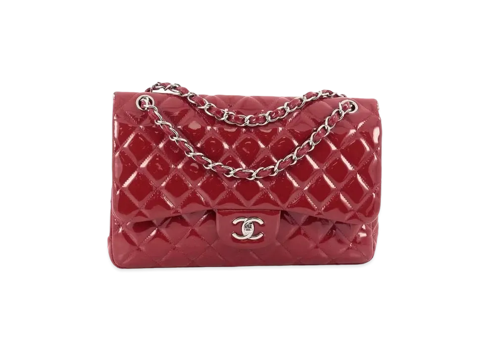 CHANEL Deca Matelasse Classic Double Flap Patent Calfskin "Red/Silver"