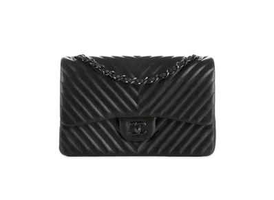 CHANEL V Stitch Deca Matelasse Double Flap So Black Lambskin "Black/Black"