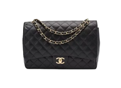 CHANEL Deca Matelasse Double Flap Caviarskin "Black/Gold"