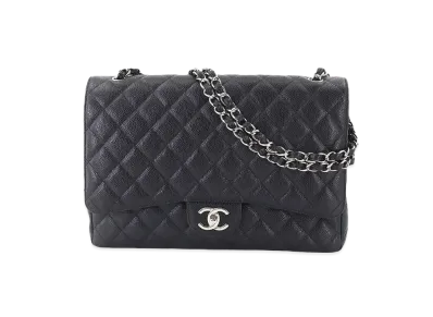 CHANEL Deca Matelasse Double Flap Caviarskin "Black/Silver"