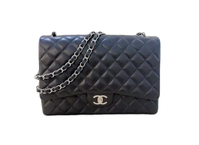 CHANEL Deca Matelasse Double Flap Lambskin "Black/Silver"