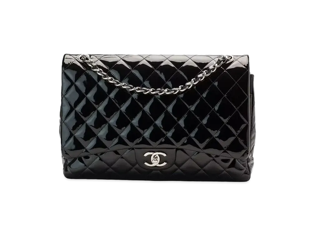 CHANEL Deca Matelasse Double Flap Patent Calfskin "Black/Silver"