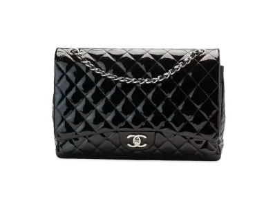 CHANEL Deca Matelasse Double Flap Patent Calfskin "Black/Silver"