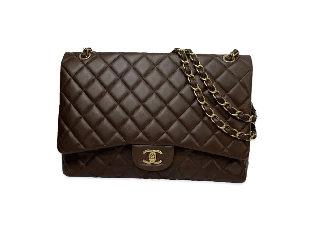 CHANEL Deca Matelasse Double Flap Lambskin "Brown/Gold"