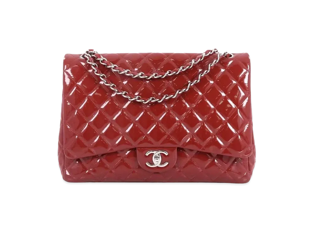 CHANEL Deca Matelasse Double Flap Patent Calfskin "Red/Silver"