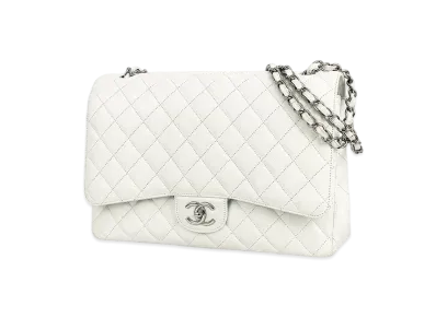 CHANEL Deca Matelasse Double Flap Caviarskin "White/Silver"
