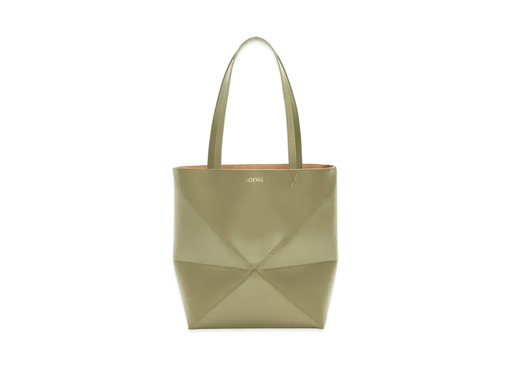 LOEWE Medium Puzzle Fold Tote in Shiny Calfskin "Eucalyptus Green"
