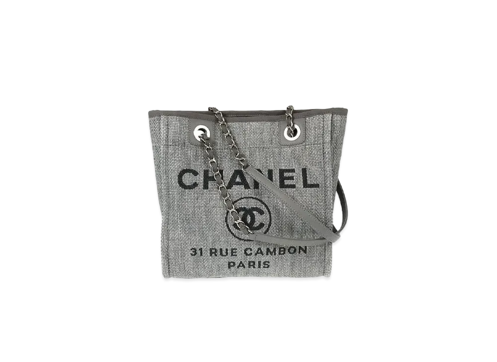 CHANEL Mini Deauville Tote Canvas "Gray/Black/Silver"