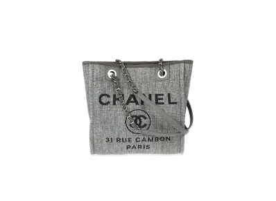 CHANEL Mini Deauville Tote Canvas "Gray/Black/Silver"