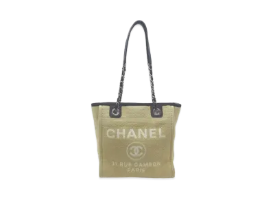 CHANEL Mini Deauville Tote Canvas "Light Beige/Silver"