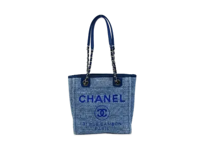 CHANEL Mini Deauville Tote Tweed "Blue/Navy/Silver"
