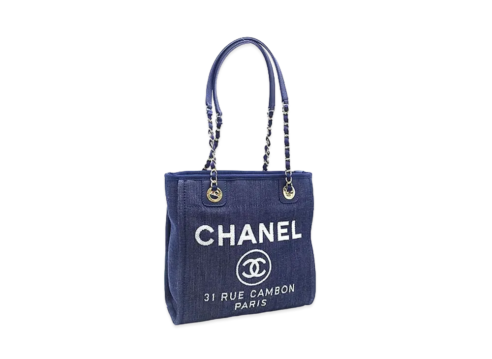 CHANEL Mini Deauville Tote Denim "Navy/Gold"