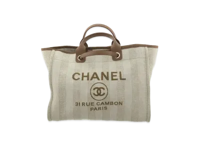 CHANEL Medium Deauville Tote Canvas "Beige/Mocha/Gold"