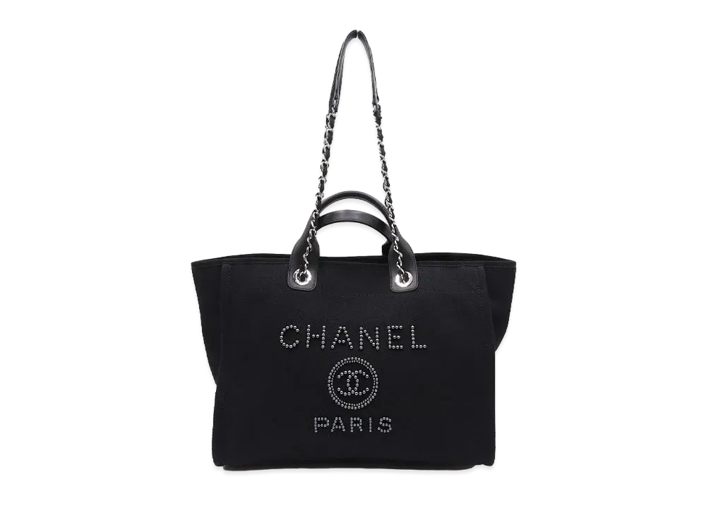 CHANEL Medium Deauville Tote Canvas "Black/Silver"