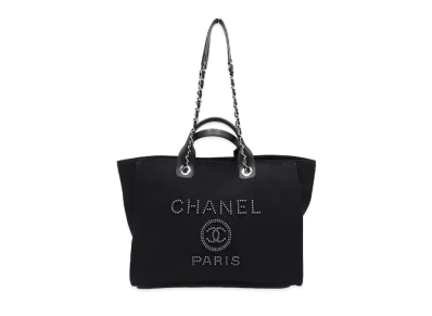 CHANEL Medium Deauville Tote Canvas "Black/Silver"