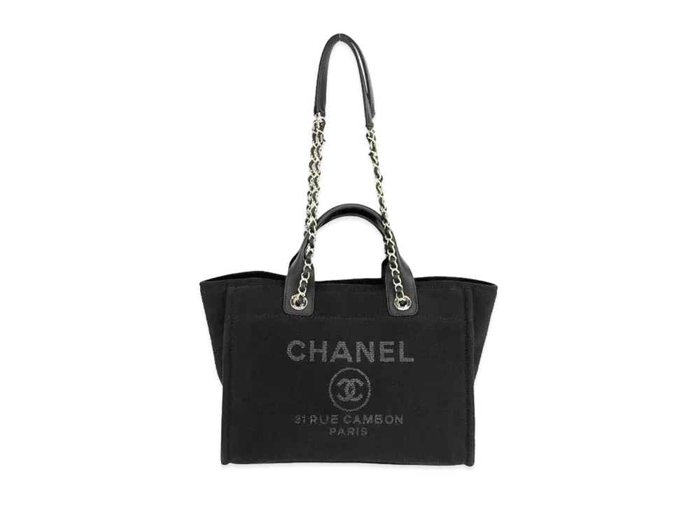 CHANEL Medium Deauville Tote Canvas "Black/Silver"