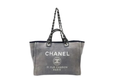 CHANEL Medium Deauville Tote Canvas "Blue/Silver"