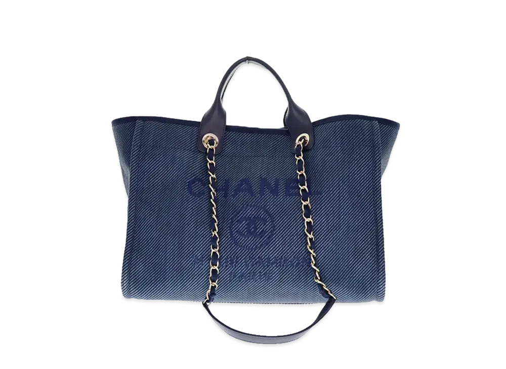 CHANEL Medium Deauville Tote Canvas "Navy/Gold"