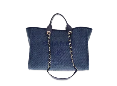 CHANEL Medium Deauville Tote Canvas "Navy/Gold"