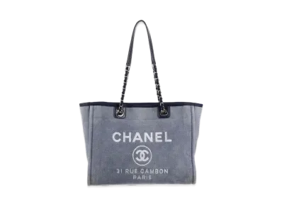 CHANEL Small Deauville Tote Canvas "Blue/Silver"