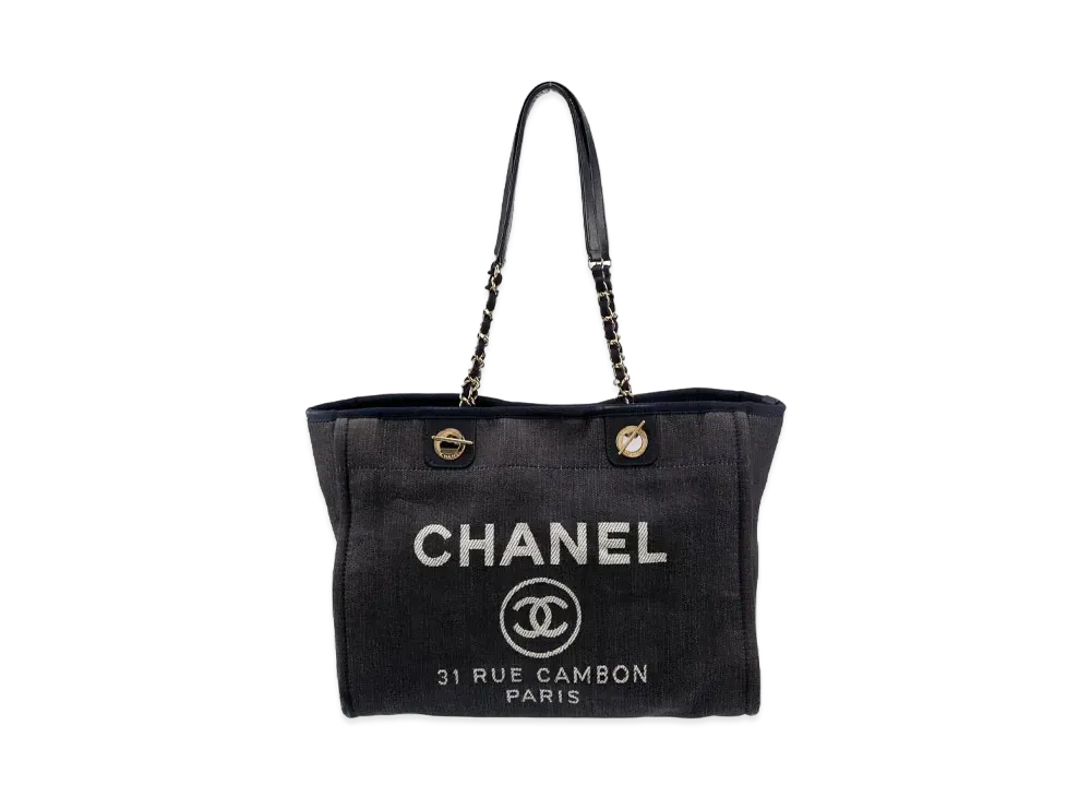 CHANEL Small Deauville Tote Denim "Indigo/Gold"