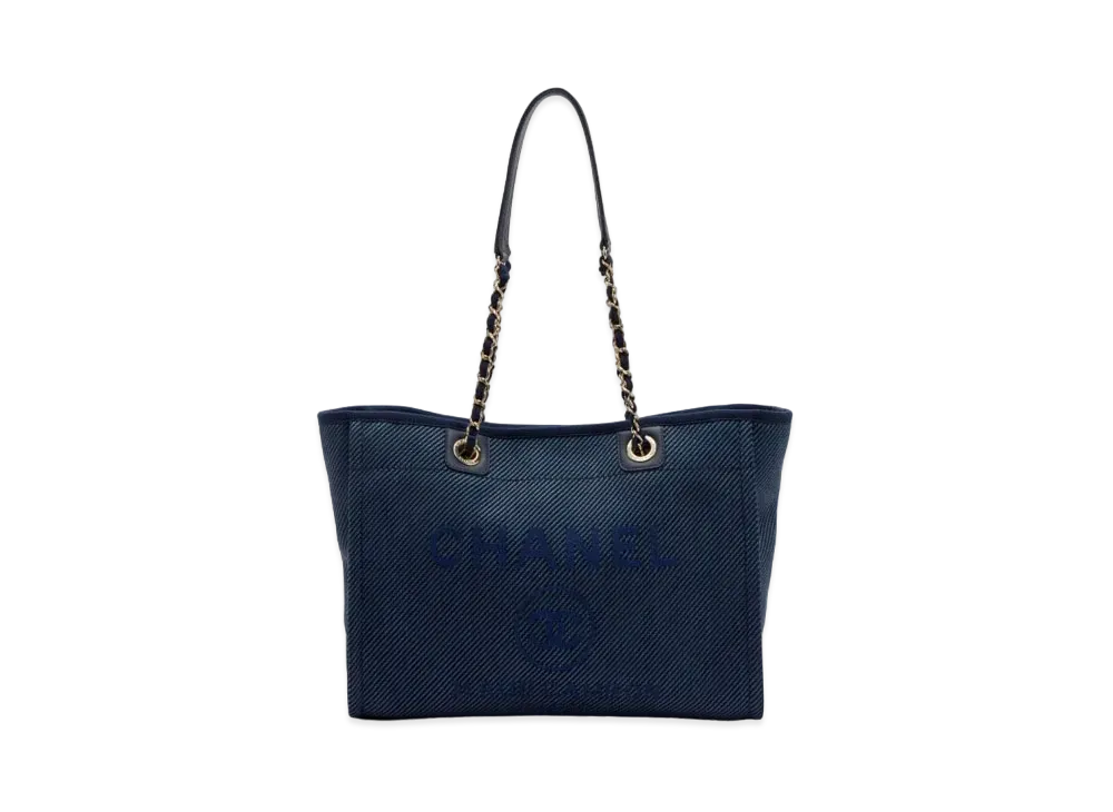 CHANEL Small Deauville Tote Canvas "Navy/Gold"
