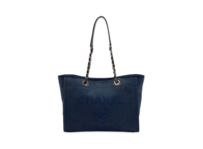 CHANEL Small Deauville Tote Canvas "Navy/Gold"