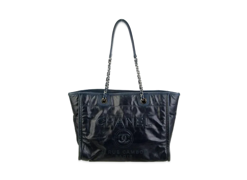 CHANEL Small Deauville Tote Calfskin "Navy/Silver"