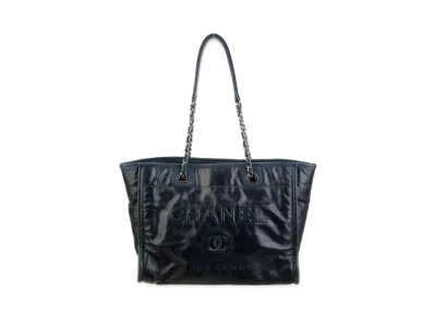 CHANEL Small Deauville Tote Calfskin "Navy/Silver"