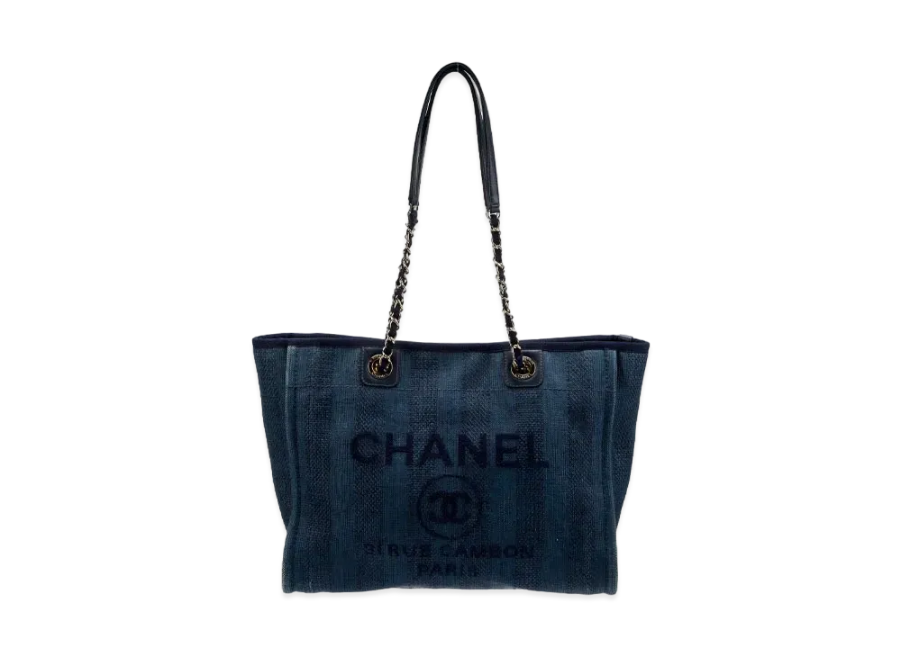 CHANEL Small Deauville Tote Canvas "Navy/Gold"